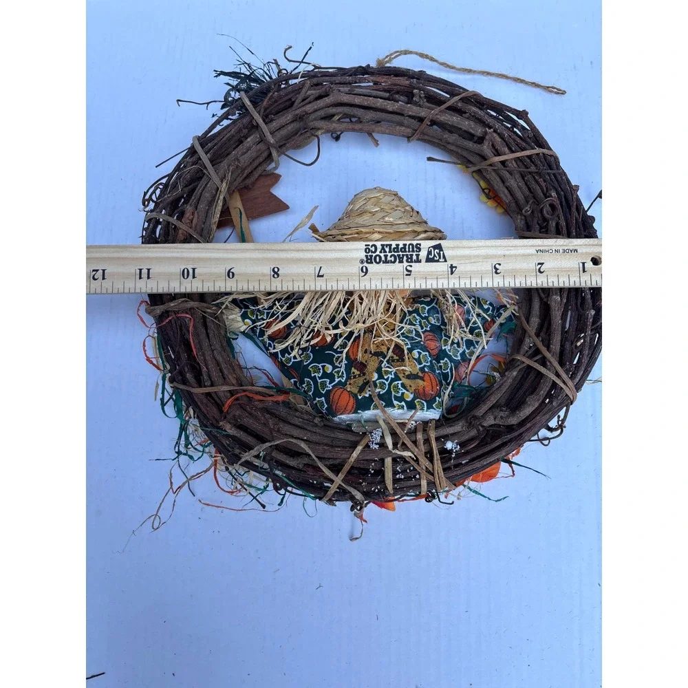 Fall Harvest Scarecrow‎ Wreath Welcome Sign Autumn Thanksgiving Decoration